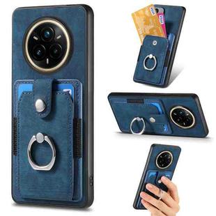 For Realme 14 Pro Retro Skin-feel Ring Card Wallet Phone Case(Blue)