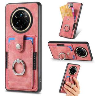 For Realme 14 Pro Retro Skin-feel Ring Card Wallet Phone Case(Pink)