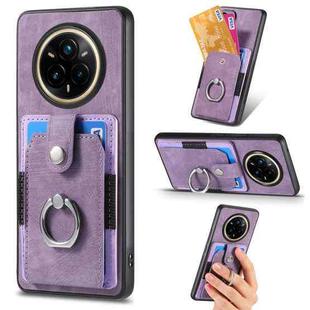 For Realme 14 Pro Retro Skin-feel Ring Card Wallet Phone Case(Purple)
