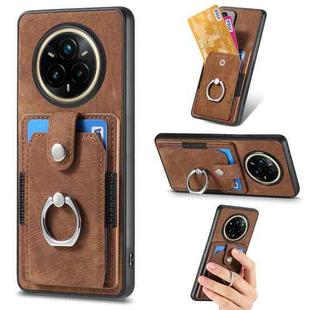For Realme 14 Pro+ Retro Skin-feel Ring Card Wallet Phone Case(Brown)