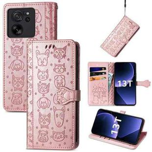 For Xiaomi 13T / 13T Pro Cat and Dog Embossed Leather Phone Case(Rose Gold)