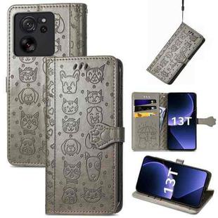 For Xiaomi Redmi K60 Ultra Cat and Dog Embossed Leather Phone Case(Grey)