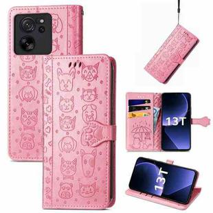 For Xiaomi Redmi K60 Ultra Cat and Dog Embossed Leather Phone Case(Pink)