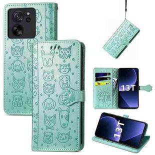 For Xiaomi Redmi K60 Ultra Cat and Dog Embossed Leather Phone Case(Green)