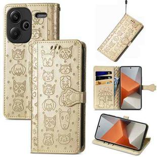 For Xiaomi Redmi Note 13 Pro+ Cat and Dog Embossed Leather Phone Case(Gold)