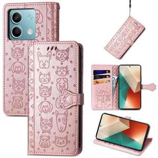 For Xiaomi Redmi Note 13 Cat and Dog Embossed Leather Phone Case(Rose Gold)