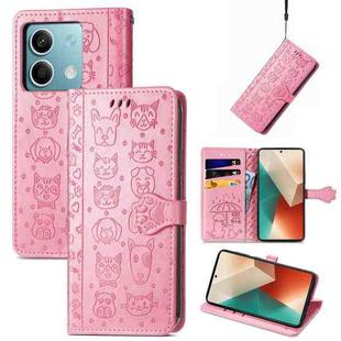 For Xiaomi Redmi Note 13 Cat and Dog Embossed Leather Phone Case(Pink)