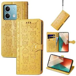 For Xiaomi Redmi Note 13 Cat and Dog Embossed Leather Phone Case(Yellow)