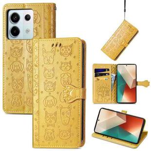 For Xiaomi Redmi Note 13 Pro Cat and Dog Embossed Leather Phone Case(Yellow)