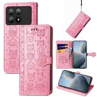 For Xiaomi Redmi K70E Cat and Dog Embossed Leather Phone Case(Pink)