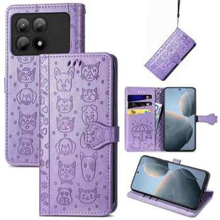 For Xiaomi Redmi K70E Cat and Dog Embossed Leather Phone Case(Purple)