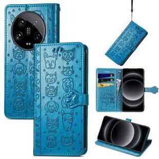 For Xiaomi 14 Ultra Cat and Dog Embossed Leather Phone Case(Blue)