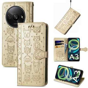For Xiaomi Redmi A3 Cat and Dog Embossed Leather Phone Case(Gold)