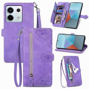 For Xiaomi Redmi Note 13 Pro 5G Embossed Flower Zipper Leather Phone Case(Purple)