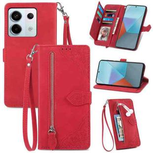 For Xiaomi Redmi Note 13 Pro 5G Embossed Flower Zipper Leather Phone Case(Red)