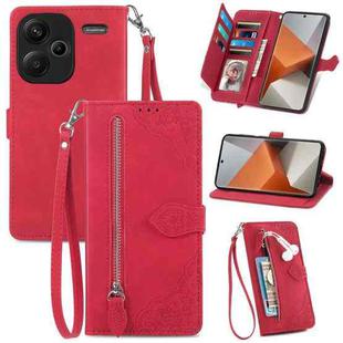 For Xiaomi Redmi Note 13 Pro+ Embossed Flower Zipper Leather Phone Case(Red)