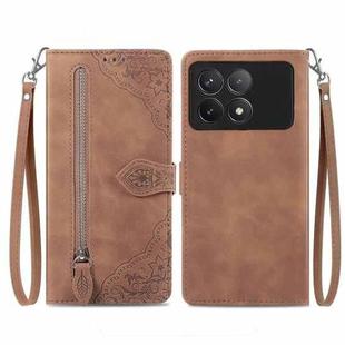 For Xiaomi Redmi K70 Embossed Flower Zipper Leather Phone Case(Brown)