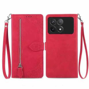 For Xiaomi Redmi K70 Embossed Flower Zipper Leather Phone Case(Red)