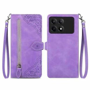 For Xiaomi Redmi K70E Embossed Flower Zipper Leather Phone Case(Purple)