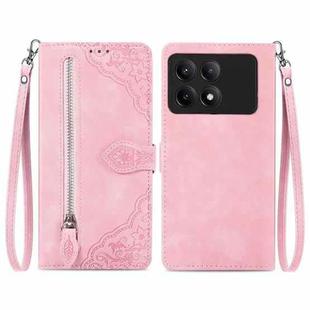 For Xiaomi Redmi K70E Embossed Flower Zipper Leather Phone Case(Pink)
