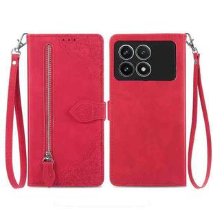 For Xiaomi Redmi K70 Pro Embossed Flower Zipper Leather Phone Case(Red)