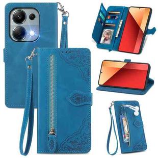For Xiaomi Redmi Note 13 Pro 4G Embossed Flower Zipper Leather Phone Case(Blue)