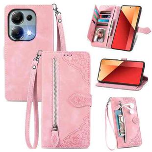 For Xiaomi Redmi Note 13 Pro 4G Embossed Flower Zipper Leather Phone Case(Pink)