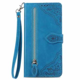 For Xiaomi Redmi 13C 5G Embossed Flower Zipper Leather Phone Case(Blue)