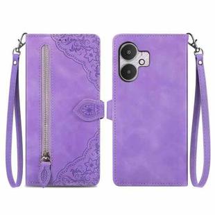 For Xiaomi Redmi 13C 5G Embossed Flower Zipper Leather Phone Case(Purple)