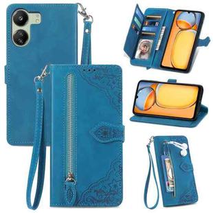 For Xiaomi Poco C65 Embossed Flower Zipper Leather Phone Case(Blue)