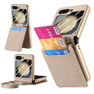 For Samsung Galaxy Z Flip5 5G Crossbody Electroplated Case-film Integrated Wallet Phone Case(Khaki)