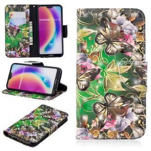 3D Colored Drawing Pattern Horizontal Flip Leather Case for  Huawei P20 Lite, with Holder & Card Slots & Wallet(Green Butterfly)