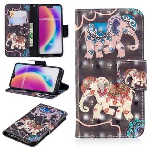 3D Colored Drawing Pattern Horizontal Flip Leather Case for  Huawei P20 Lite, with Holder & Card Slots & Wallet(Two Elephants)