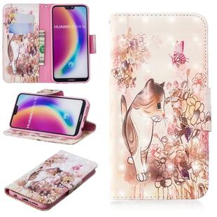 3D Colored Drawing Pattern Horizontal Flip Leather Case for  Huawei P20 Lite, with Holder & Card Slots & Wallet(Cat)