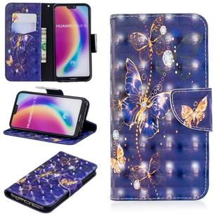 3D Colored Drawing Pattern Horizontal Flip Leather Case for  Huawei P20 Lite, with Holder & Card Slots & Wallet(Purple Butterfly)