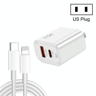 45PQ 45W PD25W + QC3.0 20W USB Super Fast Charger with Type-C to 8 Pin Cable, US Plug(White)