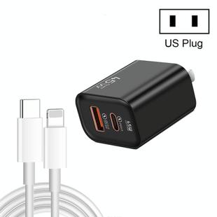45PQ 45W PD25W + QC3.0 20W USB Super Fast Charger with Type-C to 8 Pin Cable, US Plug(Black)
