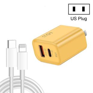 45PQ 45W PD25W + QC3.0 20W USB Super Fast Charger with Type-C to 8 Pin Cable, US Plug(Yellow)