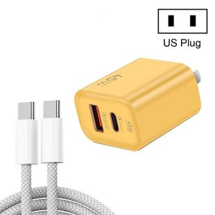 45PQ 45W PD25W + QC3.0 20W USB Super Fast Charger with Type-C to Type-C Cable, US Plug(Yellow)