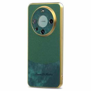 For Huawei Mate 60 Pro Retro Plating Splicing Cross PU Back Phone Case(Green)