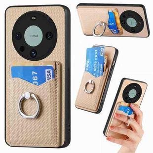 For Huawei Mate 60 Pro Carbon Fiber Card Wallet Ring Holder Phone Case(Khaki)