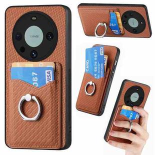 For Huawei Mate 60 Pro Carbon Fiber Card Wallet Ring Holder Phone Case(Brown)