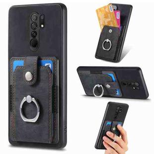 For Xiaomi Redmi 9 Retro Skin-feel Ring Card Wallet Phone Case(Black)