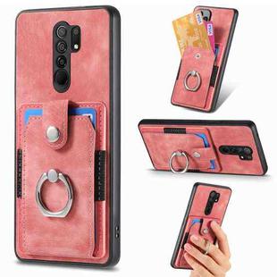 For Xiaomi Redmi 9 Retro Skin-feel Ring Card Wallet Phone Case(Pink)