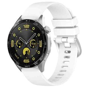 For Huawei Watch GT4 46mm 22mm Liquid Glossy Silver Buckle Silicone Watch Band(White)