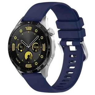 For Huawei Watch GT4 41mm 18mm Liquid Glossy Silver Buckle Silicone Watch Band(Dark Blue)