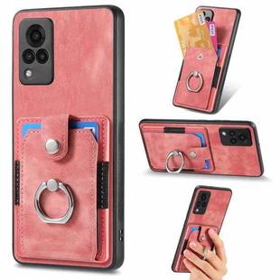 For vivo V21 5G Retro Skin-feel Ring Card Wallet Phone Case(Pink)