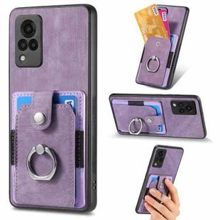 For vivo V21 5G Retro Skin-feel Ring Card Wallet Phone Case(Purple)