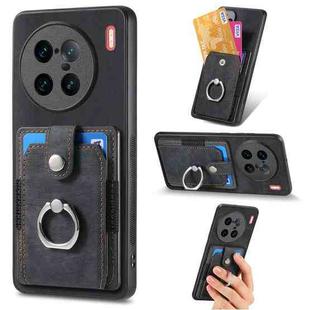 For vivo X90 Pro+ Retro Skin-feel Ring Card Wallet Phone Case(Black)