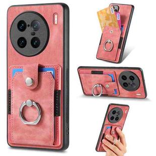 For vivo X90 Pro+ Retro Skin-feel Ring Card Wallet Phone Case(Pink)